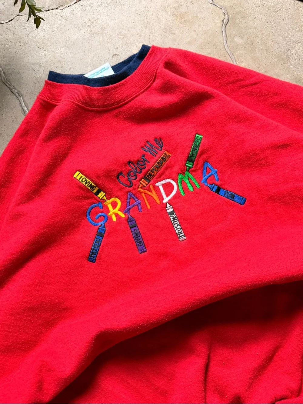 Reverse Red Embroidered 'GRANDMA' Crewneck Sweater